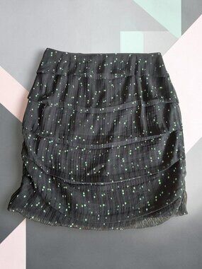 KAY UNGER Black Green Patterned Tiered Skirt Size 16